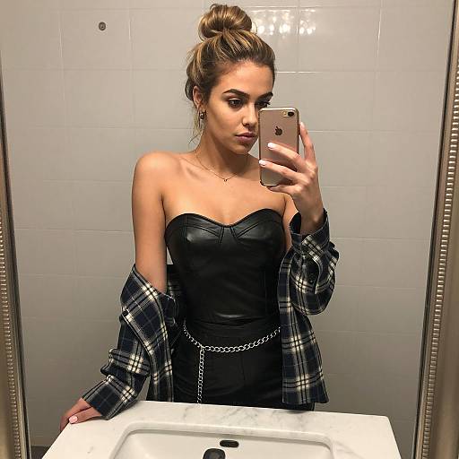 Stylish Woman's Bathroom Mirror Selfie