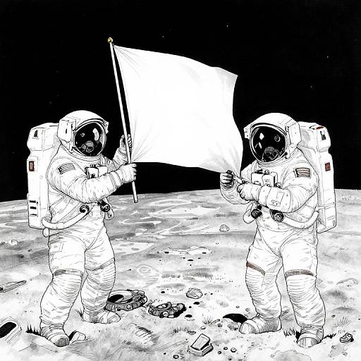 Astronauts Planting Blank Flag on the Moon