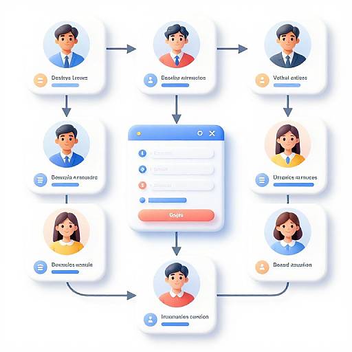 Digital flowchart showing user profile management: six user profiles linked to a central 