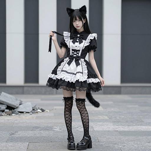 Young Woman in Gothic Lolita Cat Costume
