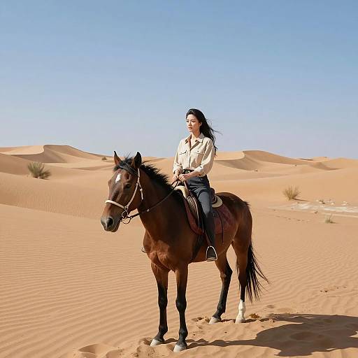 Woman Riding Horse in Desert