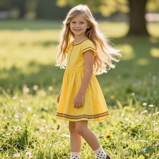 Sunlit Blonde Girl in Yellow Dress