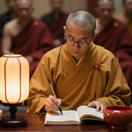 Monk Writing in Warm Ambient Light