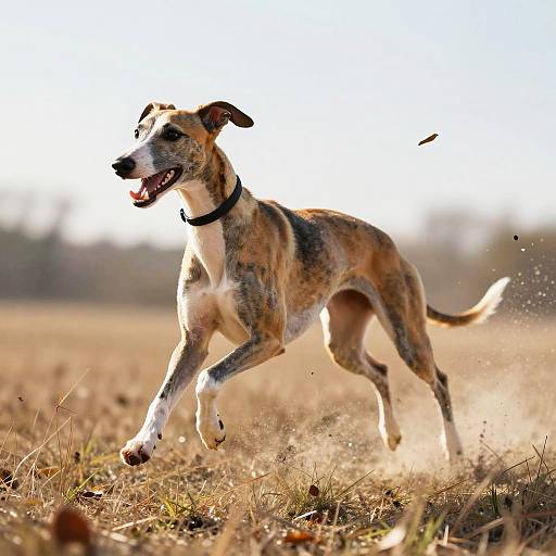 Whippet Sprinting in Meadow