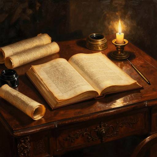 Classic Oil Painting of Scholarly Manuscript