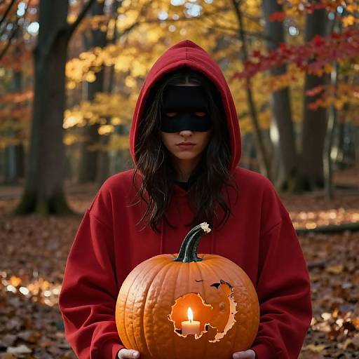 Masked Figure by Glowing Pumpkin