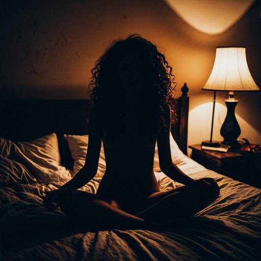 Silhouette of Woman Meditating on Bed at Night