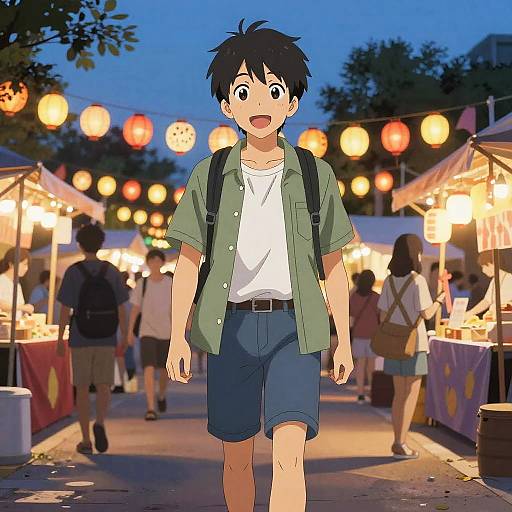 Anime Teen Boy at Summer Festival