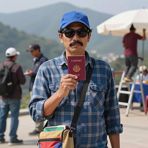 Outdoor Scene with Man and Passport