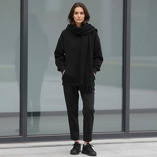 Modern Black Outfit Woman in Minimalist Space