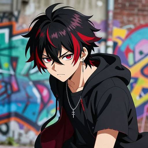 Edgy Anime Teen with Red Highlights