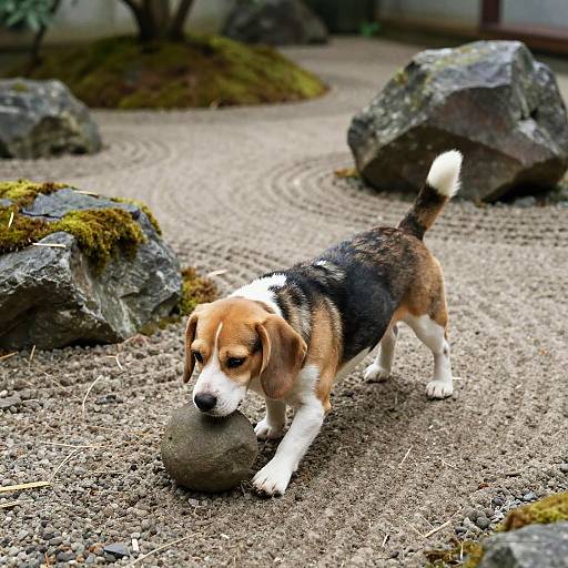 Japanese Beagle in Zen Garden