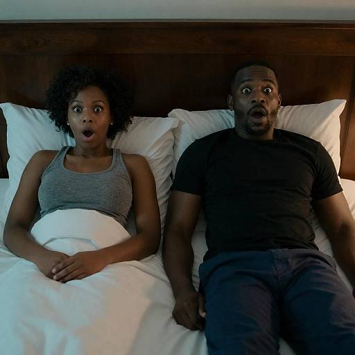 Surprised Couple in Styled Bedroom Scene