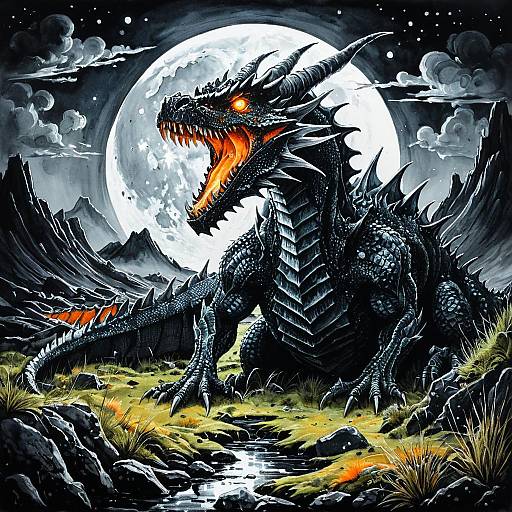 Enormous Crystalline Dragon Under Full Moon