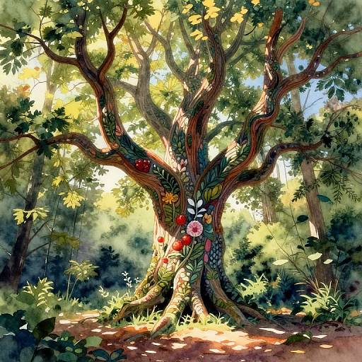 Dreamlike Watercolor Tree Mosaic