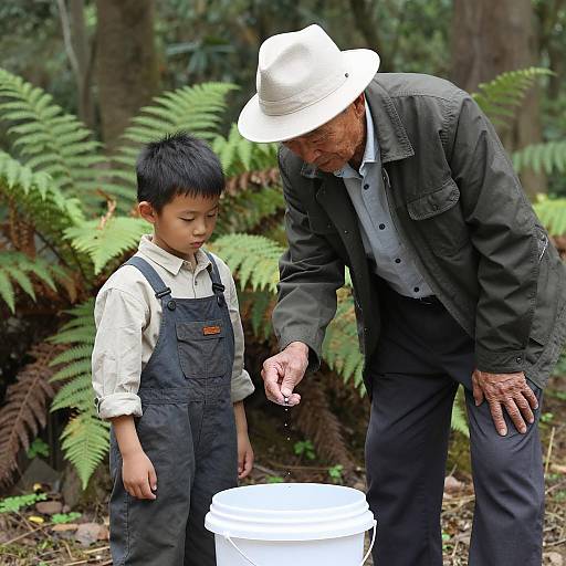 Grandfather and Grandson in the Forest