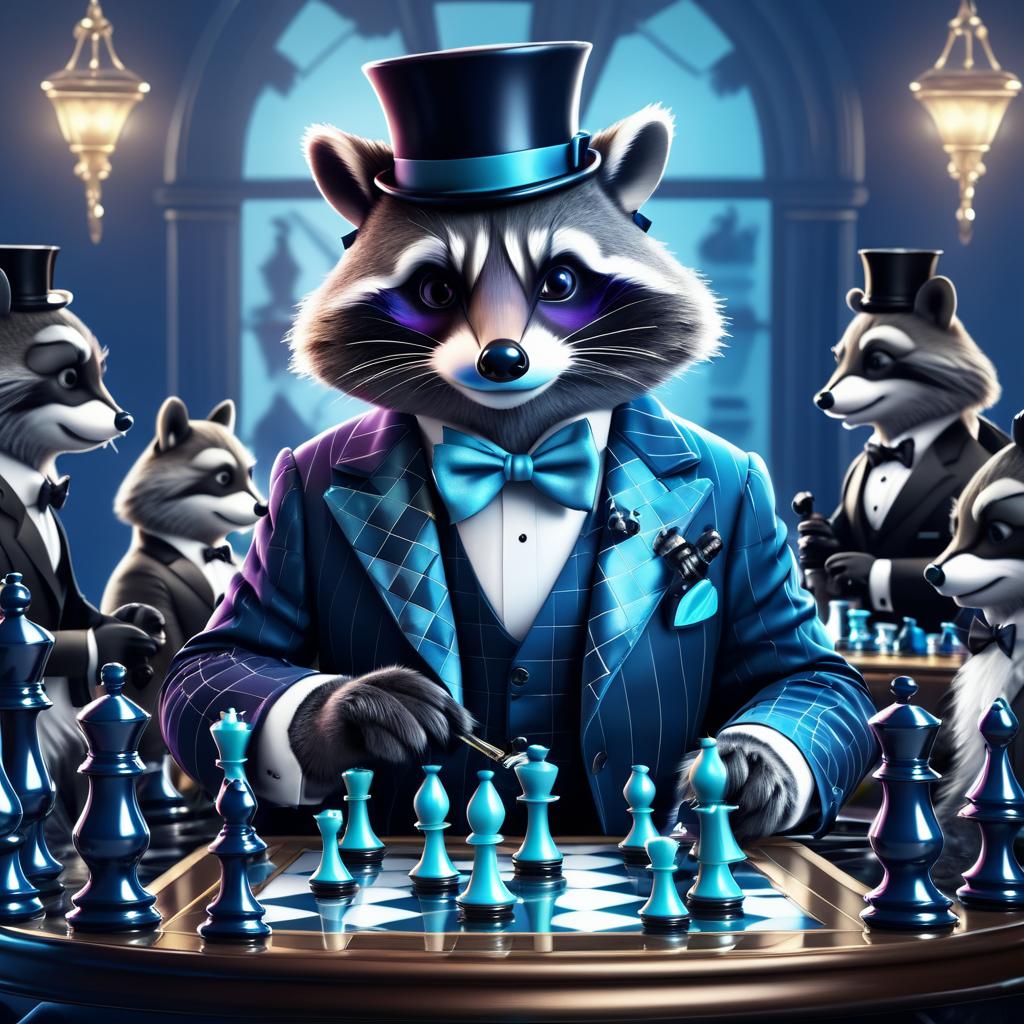 Dapper Raccoon Playing Chess in Style