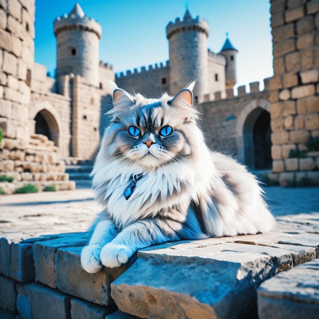 Cinematic Persian Cat by Castle Ruins