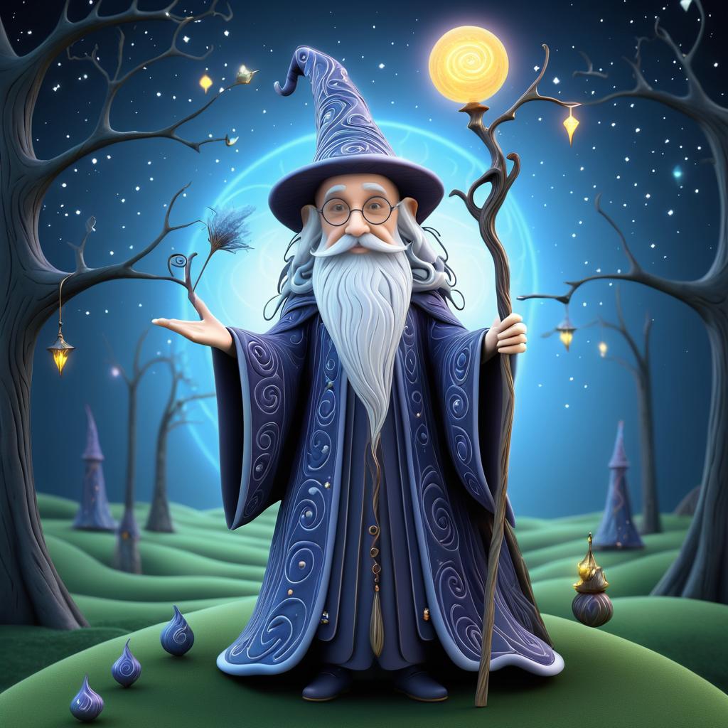 Whimsical 3D Elderly Wizard Rendering