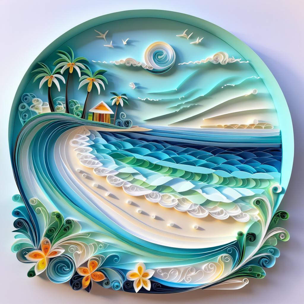 Tranquil Beach Scene in Quilling Art