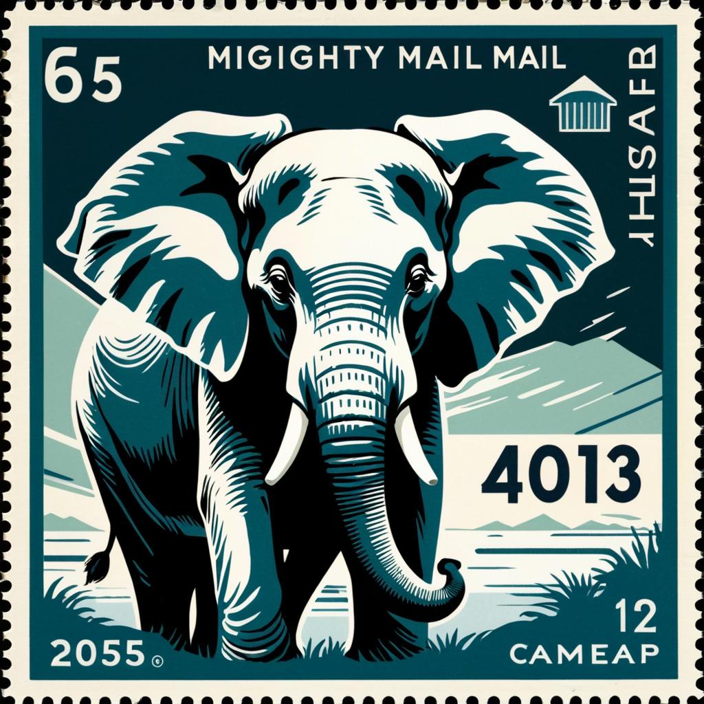 Curious Elephant Postage Stamp Design