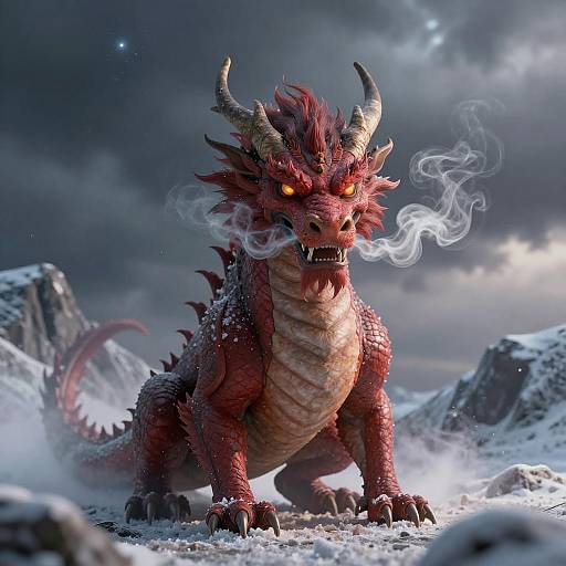 Fierce Red Dragon in Snowy Mountain