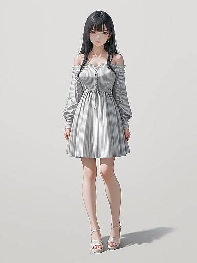 Woman in Off-Shoulder Striped Mini Dress