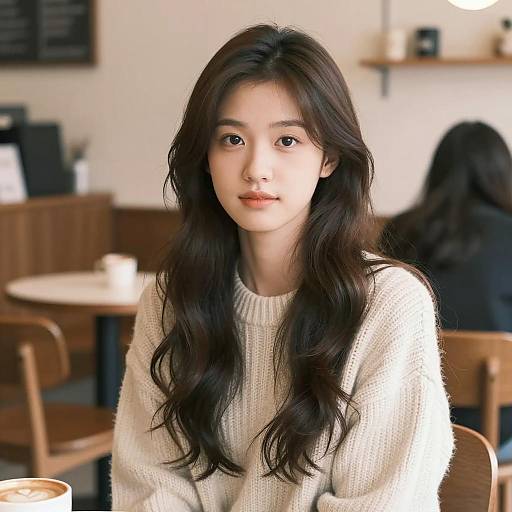 Young Woman in Cozy Café Sweater