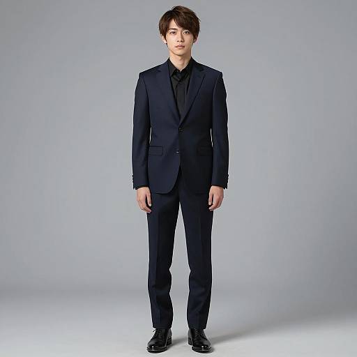 Young Asian Man in Navy Blue Suit