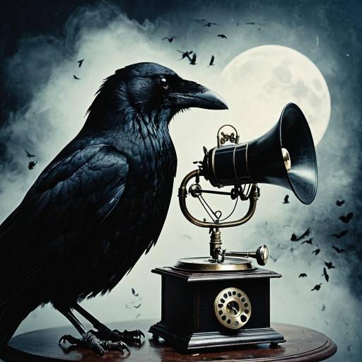 Surreal Crow and Vintage Gramophone