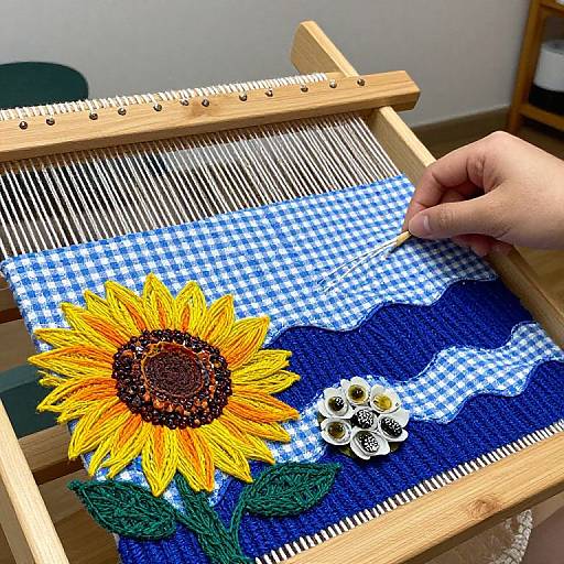 Handwoven Ocean with Sunflower Elements
