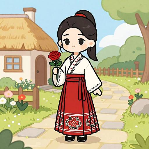 Cartoon Woman in Traditional Dress