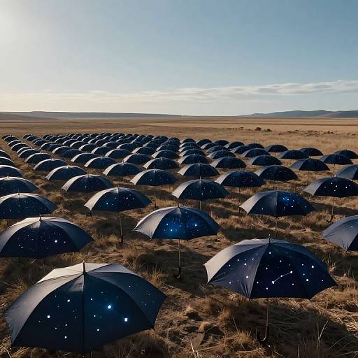 Sentient Umbrella Army Under Night Skies