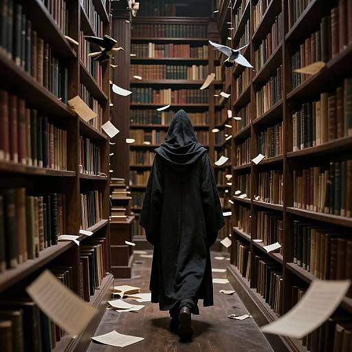 Mysterious Sorcerer in Ancient Library