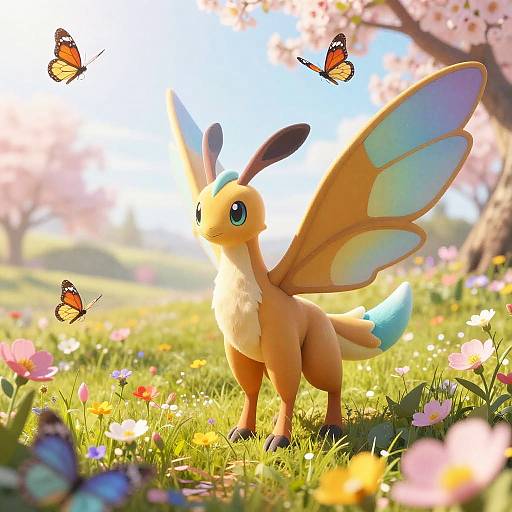 Realistic Volcarona in Spring Field