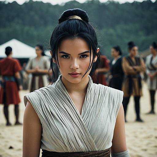 Woman in Grey Pleated Costume