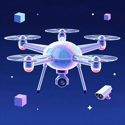 Cubo-Futurist Holographic Neon Security Drone