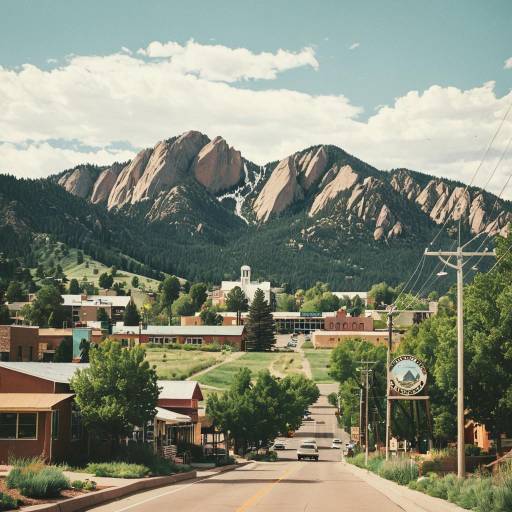 Downtown Boulder with Flatirons Mountains