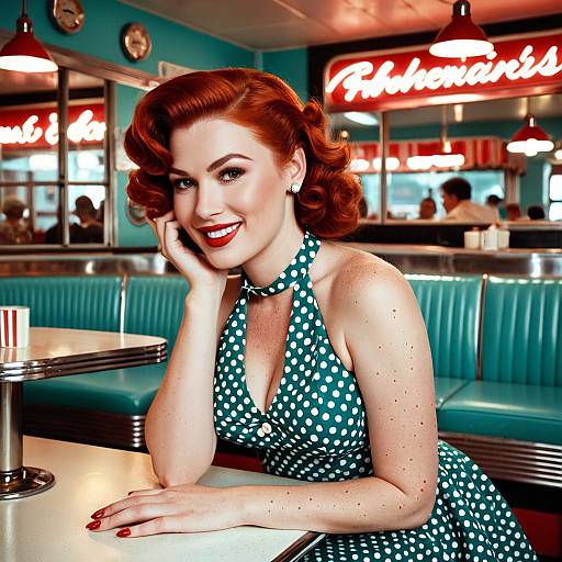 Retro Redhead Woman in 1950s Diner