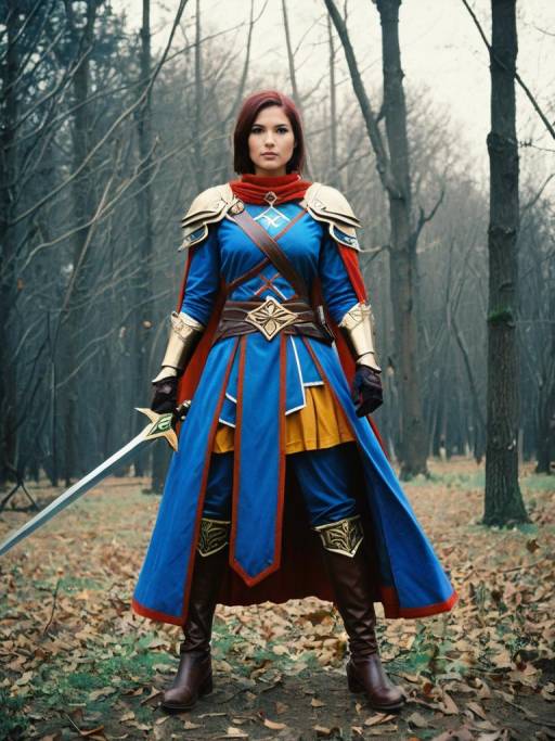 Female Warrior in Fantasy Costume with Sword