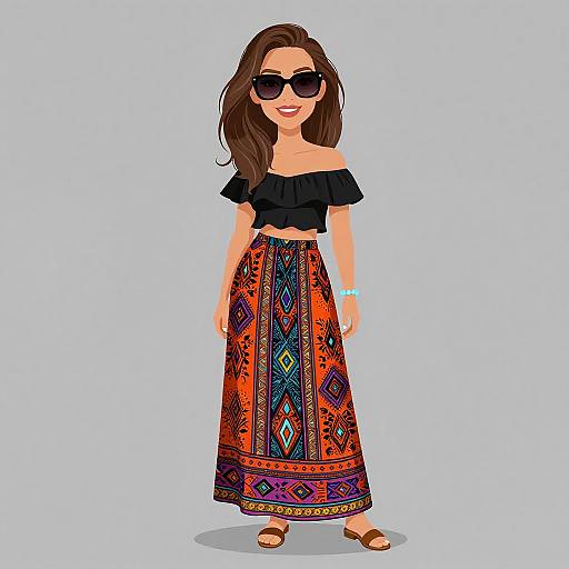 Smiling Woman in Bohemian Outfit