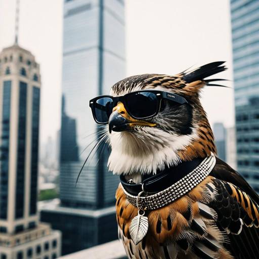 Falcon Wearing Sunglasses and Jewelry in City