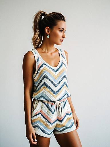 Woman in Pastel Chevron Knit Romper