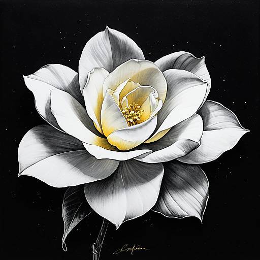 Minimalist Black and White Gardenia Painting