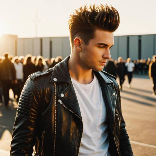 Male Model with Pompadour Hairstyle and Leather Jacket