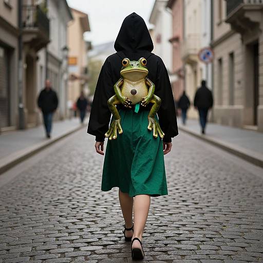 Woman in Green Dress on Cobblestone