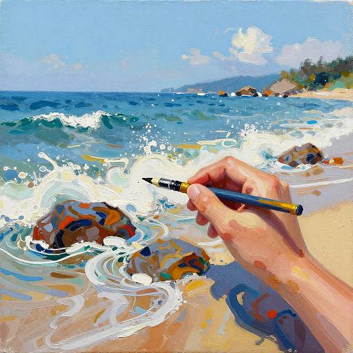 Hand Drawing Vibrant Beach Painting
