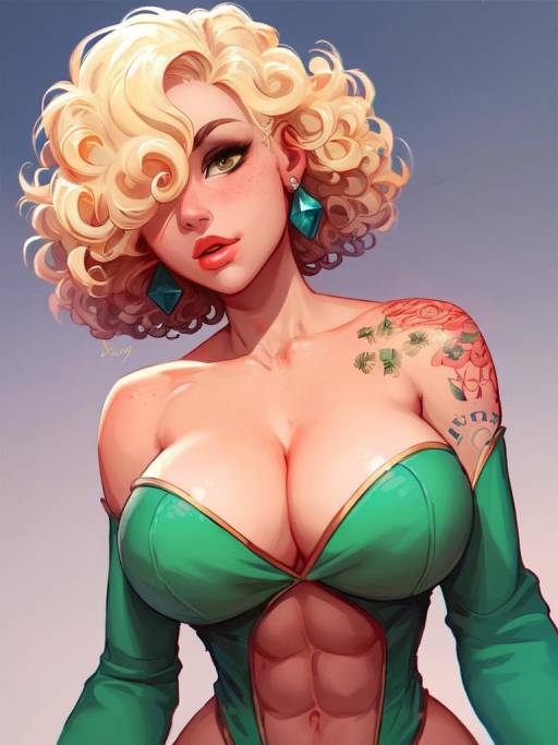 Curvy Blonde in Emerald Elegance