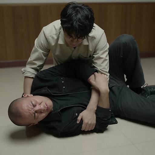 Intense Struggle in a Dimly Lit Room