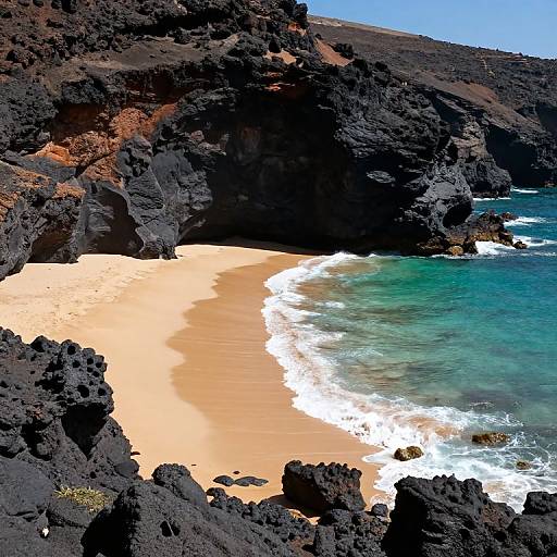 Picturesque Beach by Volcanic Cliffs